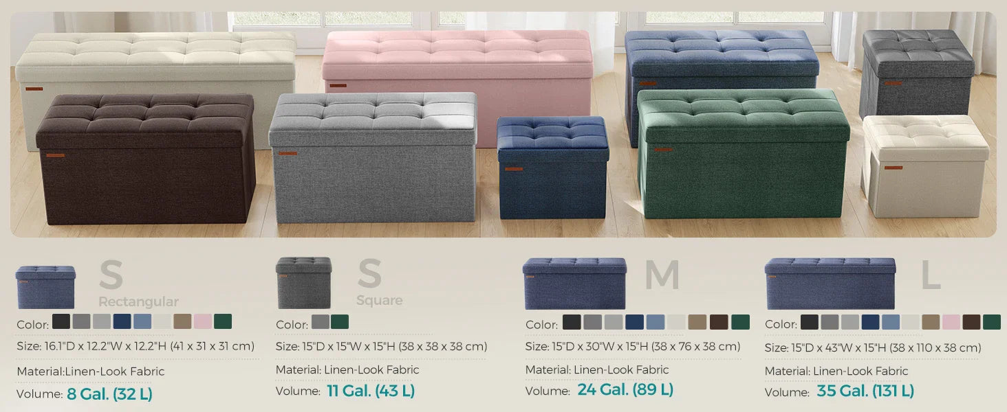 15 x 30 x 15 Inches Folding Storage Ottoman Bench, Storage Chest, Foot Rest Stool, Light Denim Blue ULSF047Q01