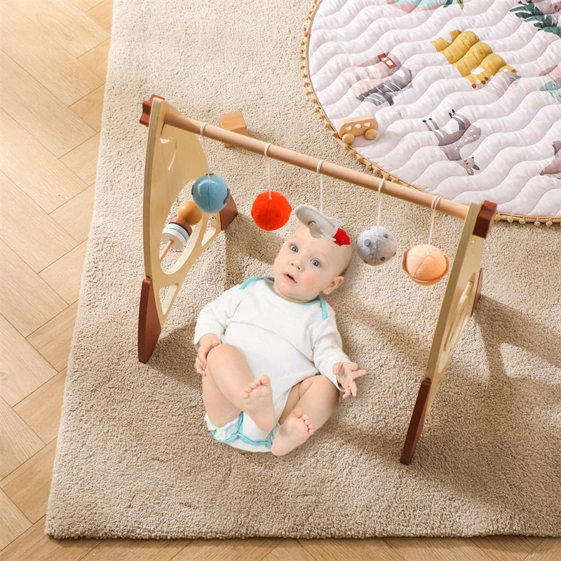 Baby Wooden Gym Frame Rocket Model Newborn Play Gym Activity Celestial Hanging Pendant Rattle For Baby Education Montessori Toys