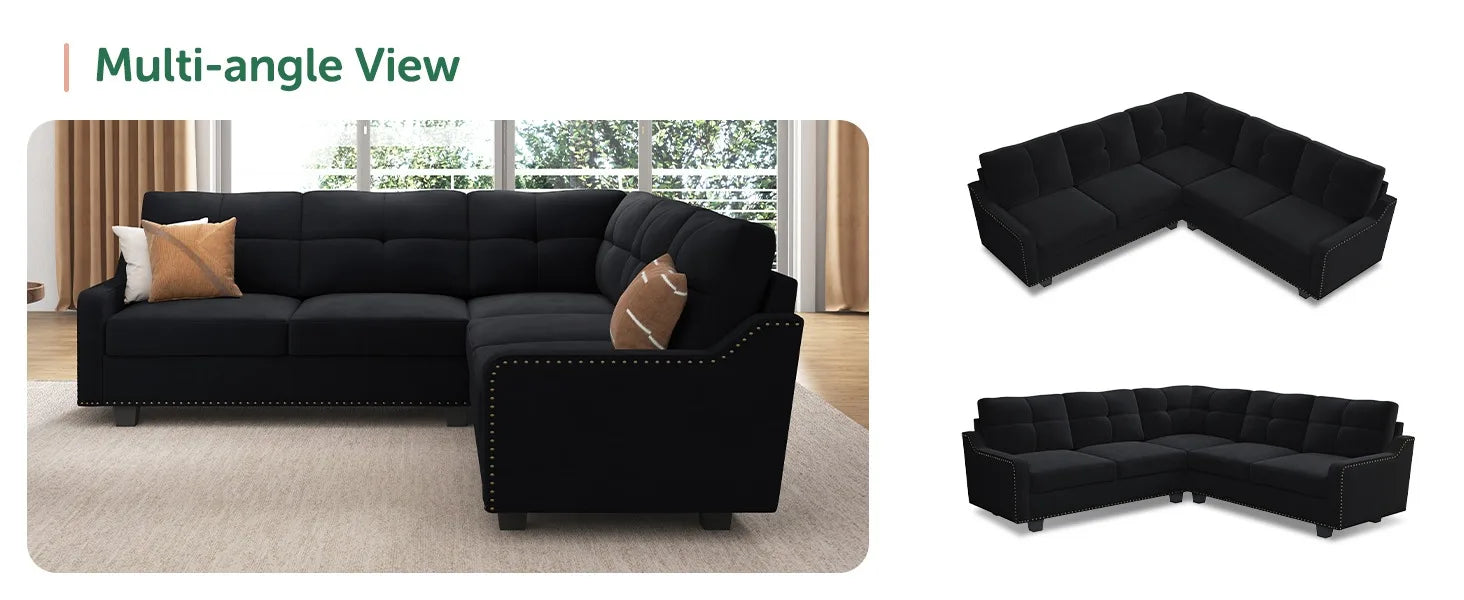 Living Room Sofa Convertible Sectional Sofa L Shaped Couch for Apartment Reversible Sectional Couch for Living Room, Velvet