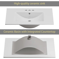 Bathroom Vanity with Ceramic Sink, 30" Freestanding Bathroom Cabinet Vanity with Storage, Quick Assembly Bathroom Vanity