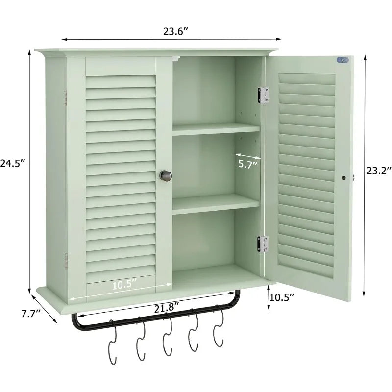 Bathroom Cabinet Wall Mounted Green Designer Bathroom Wall Cabinet Medicine Cabinet with Double Shutter Doors 3 Tier Adjustable