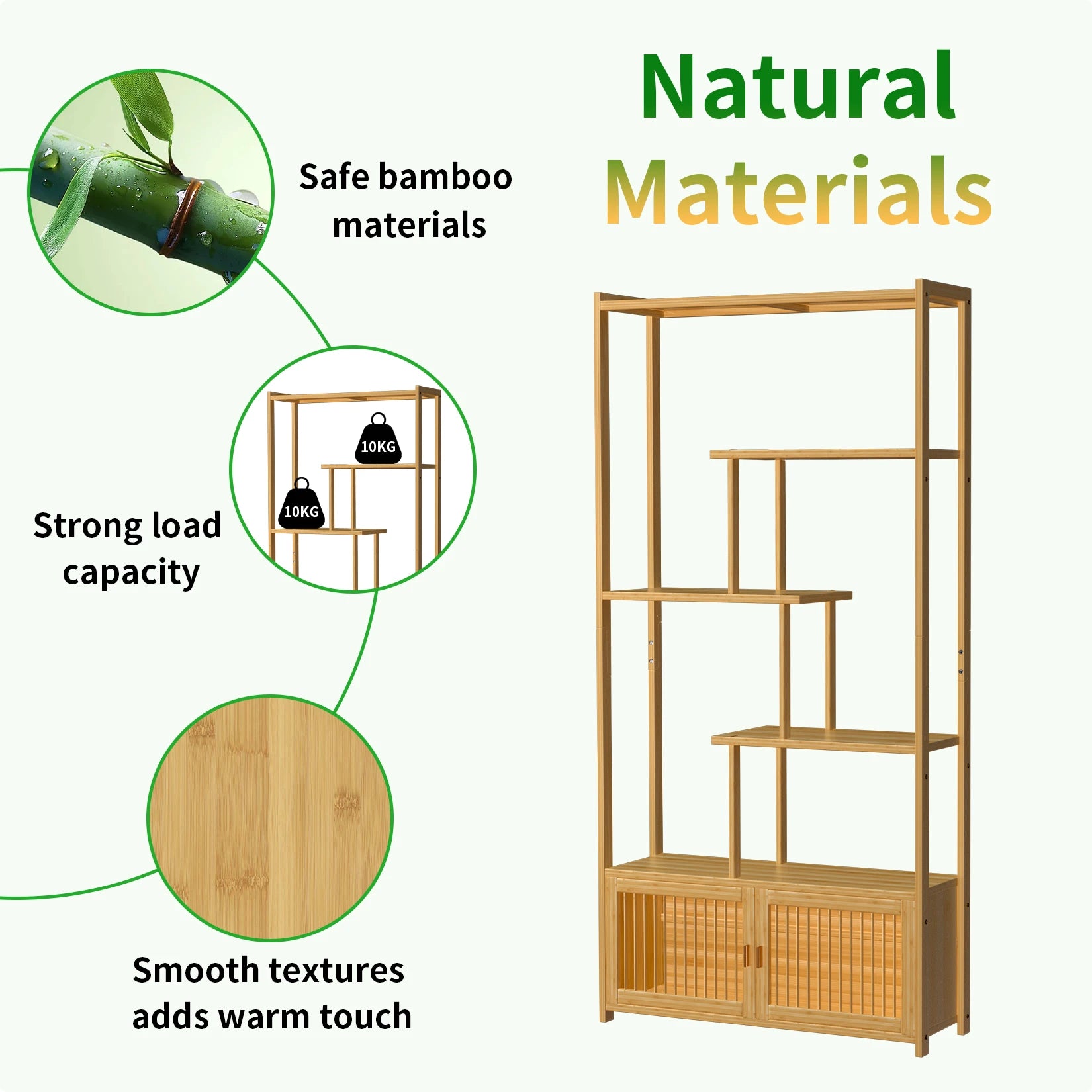 Bamboo Storage Rack Shelving Unit with High and Low Shelves Bookshelf Plant Stand for Home Organization Shelf