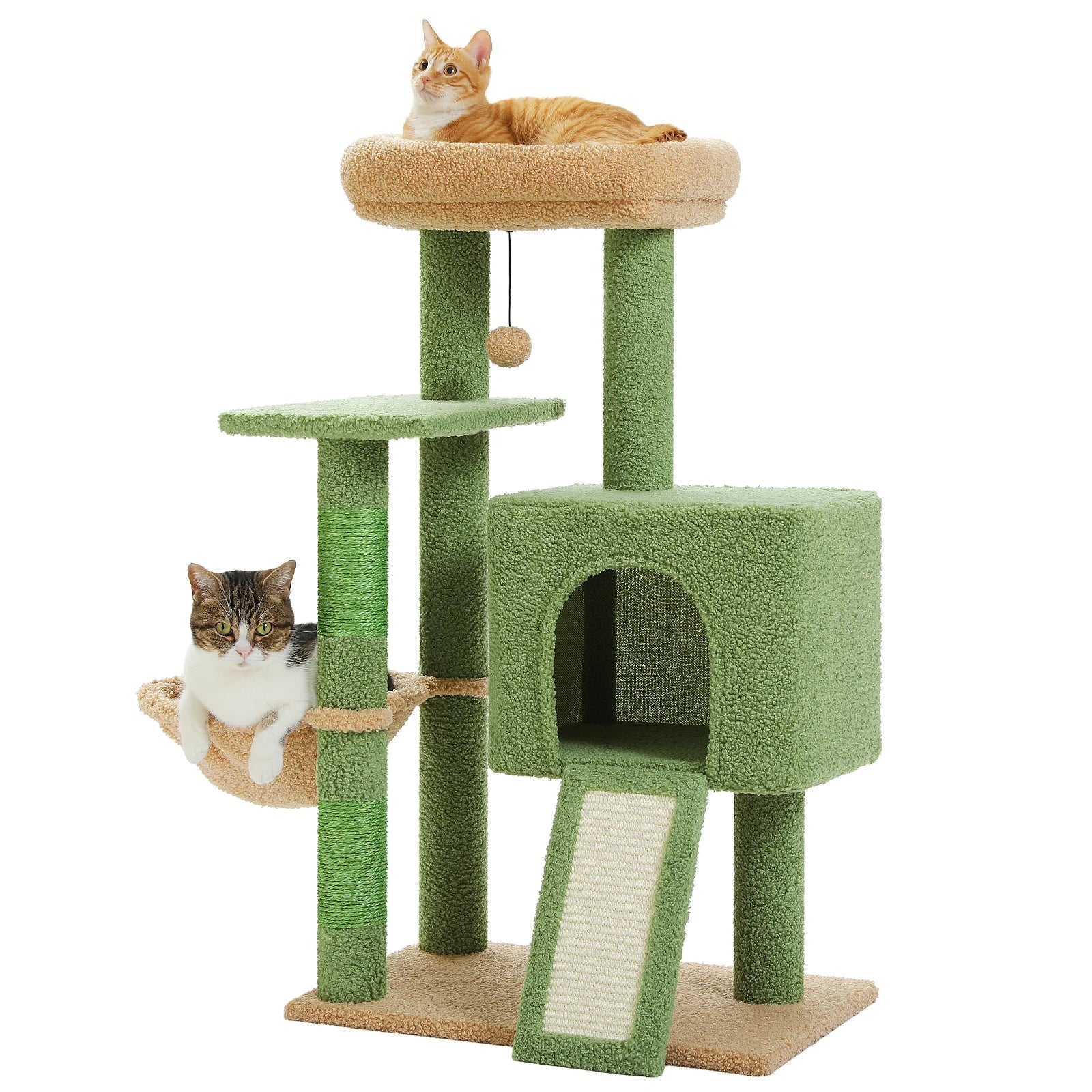 41''&36'' Cactus Cat Tree Tower with Sisal Scratch Posts Cozy Condo for Indoor Cats Multi-Level Climbing Stand with Soft Hammock