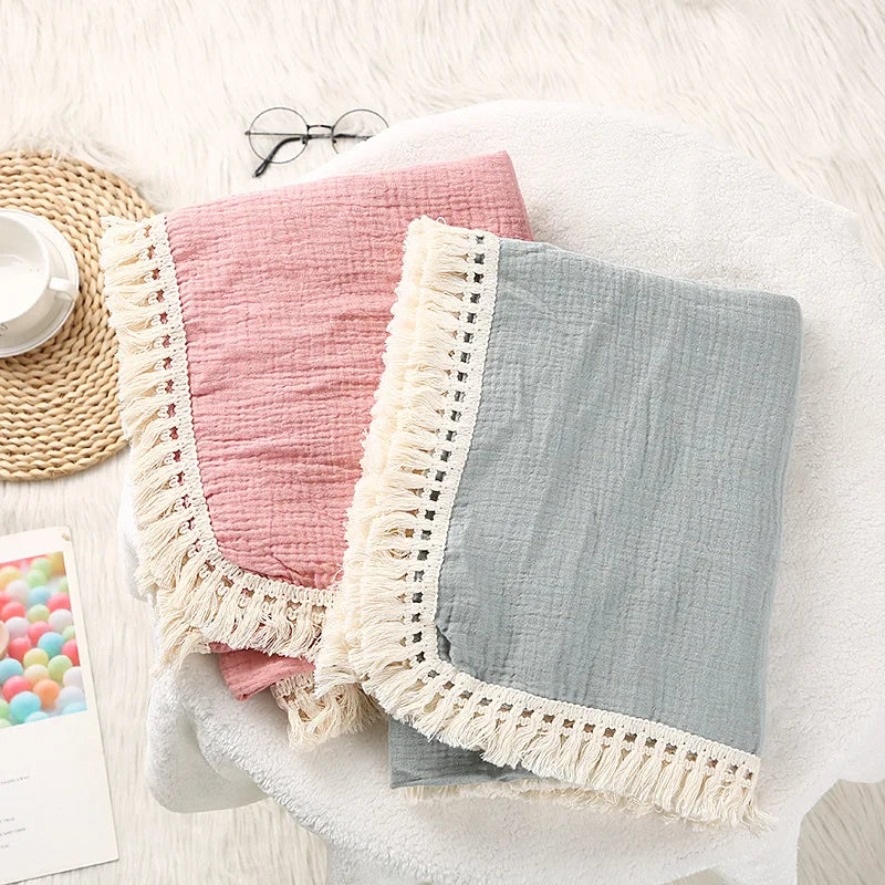 Cute Bear Muslin Squares Cotton Baby Blanket for Newborn Plaid Infant Swaddle Blanket Babies Accessories Bed Summer Comforter