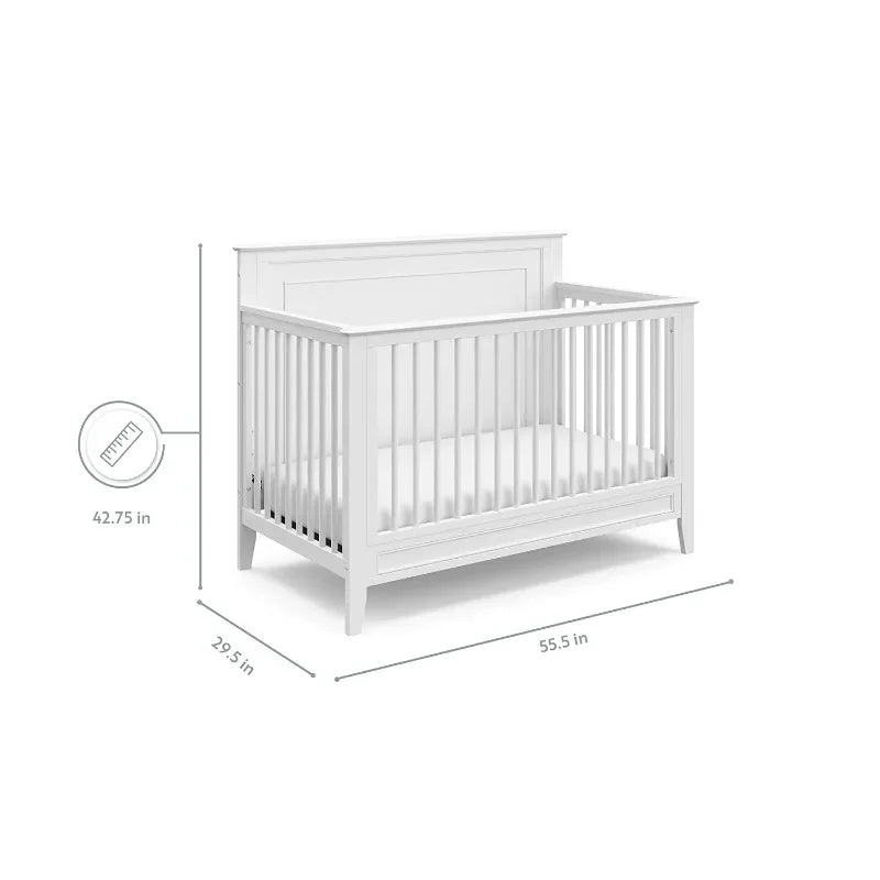 Solstice 5-In-1 Convertible Crib (White) – GREENGUARD Gold Certified, Converts to Toddler Bed and Full-Size Bed,