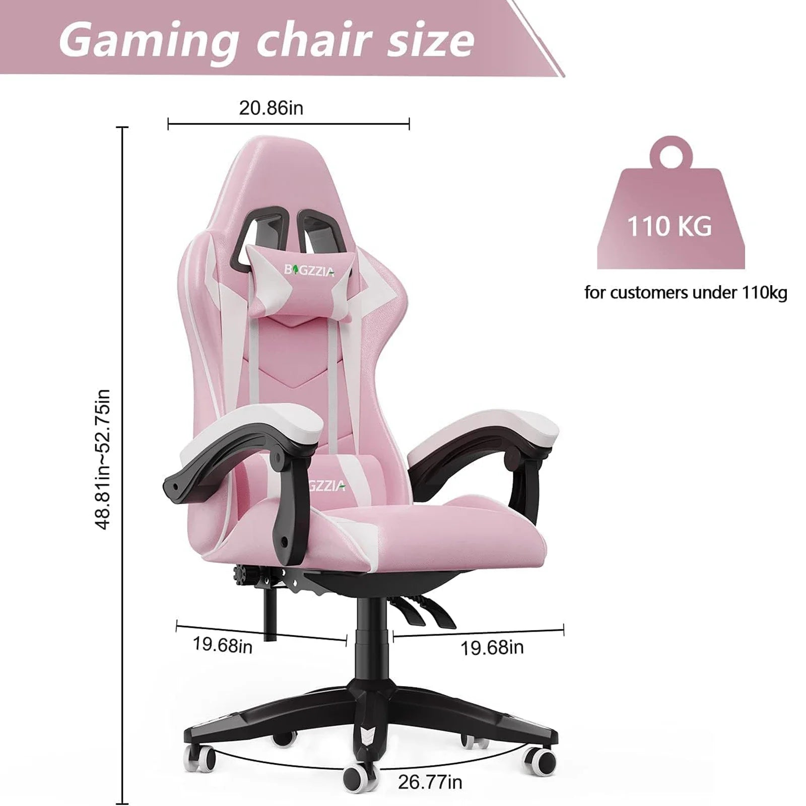 Ergonomic Gaming Chair Gamer Chairs with Lumbar Cushion + Headrest, Height-Adjustable Computer Office Chair for Girls, Boys