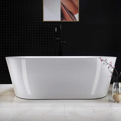 67" Acrylic Freestanding Bathtub Contemporary Soaking White Tub with Matte Black Overflow and Drain Easy clean, easy maintenance