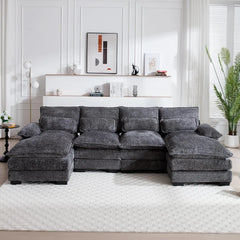 110" Sectional Sofa Cloud Couch for Living Room, Modern Chenille U Shaped Couch, Comfy Modular Sofa Sleeper(Gray)