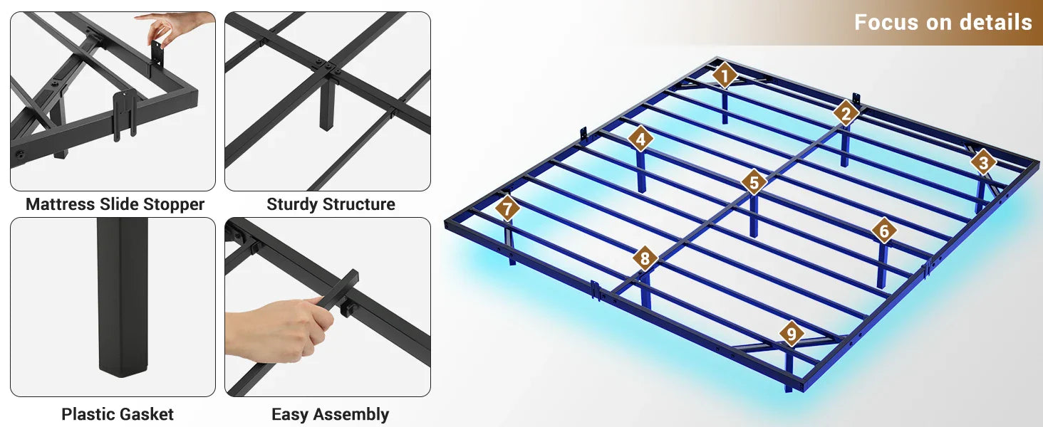 Hasuit Floating Bed Frame King Size with LED Lights, Metal Platform King Bed, No Box Spring Needed, Easy to Assemble (King)