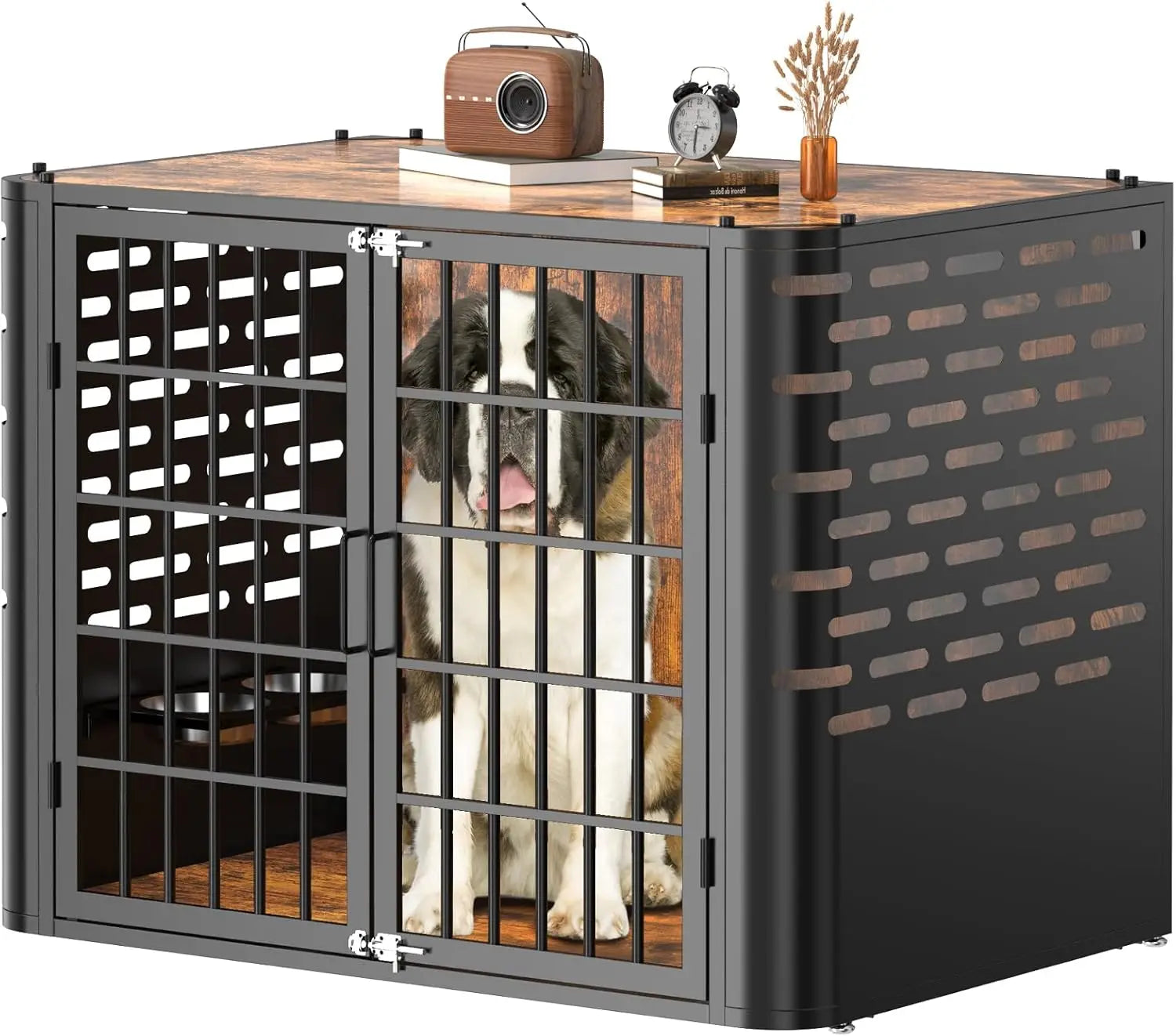 Dog Crate, Large and Medium Dogs, Decorative Pet House End Table, Rounded-Corner Wooden Cage Kennel Furniture, Modern Dog Crate