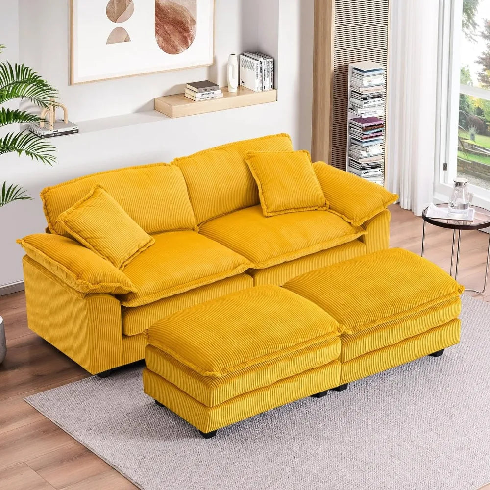 84.6" Sectional Sofa Couch for Living Room,Modern Upholstered Corduroy L Shaped Couch with Chaise,Comfy Deep Seat Loveseat Sofa