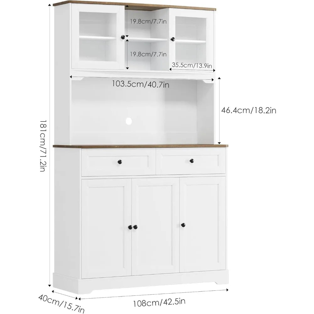 Kitchen Hutch with Buffet Cupboard, Utility Pantry Cabinet with Microwave Stand,Tall Kitchen Cabinets with Adjustable Shelves