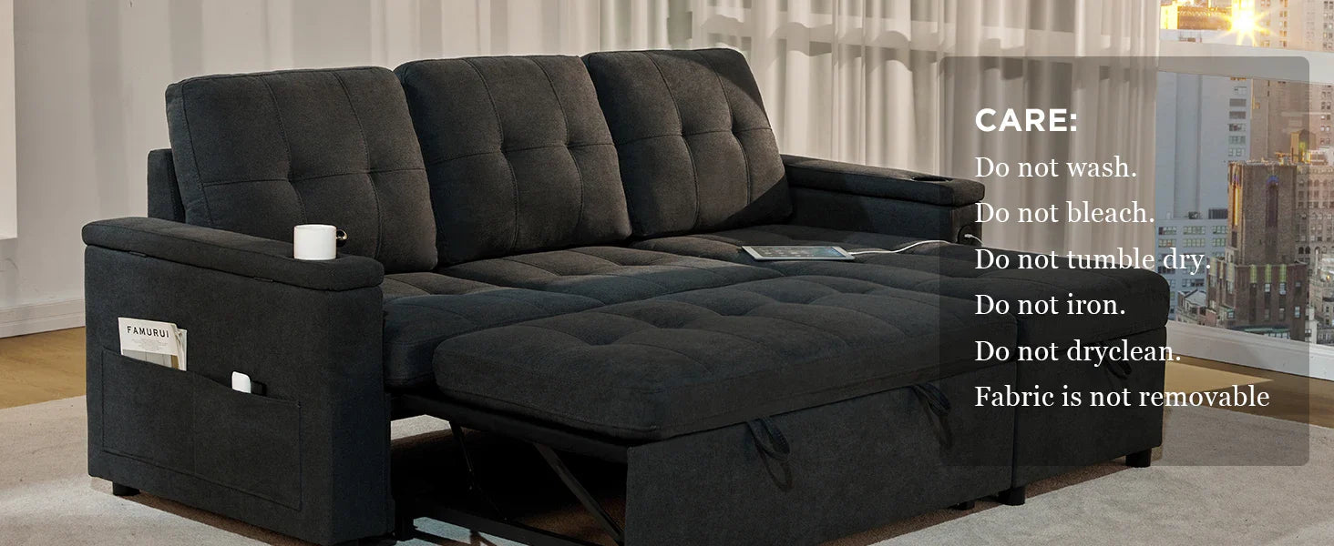 Sofa Bed, Sleeper Sofa with USB Charging Ports, L-Shaped Couch with Storage, Pull Out Couch for Living Room, Grey Linen