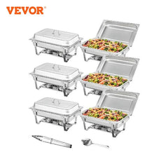 VEVOR 2/4/6 Packs 8QT Rectangle Chafing Dish w/ Full Size Pans Buffet Catering Warmer Server Folding Stand Fuel Holder Tray