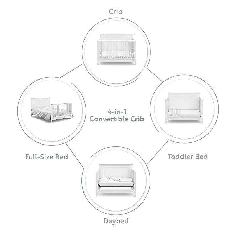 Solstice 5-In-1 Convertible Crib (White) – GREENGUARD Gold Certified, Converts to Toddler Bed and Full-Size Bed