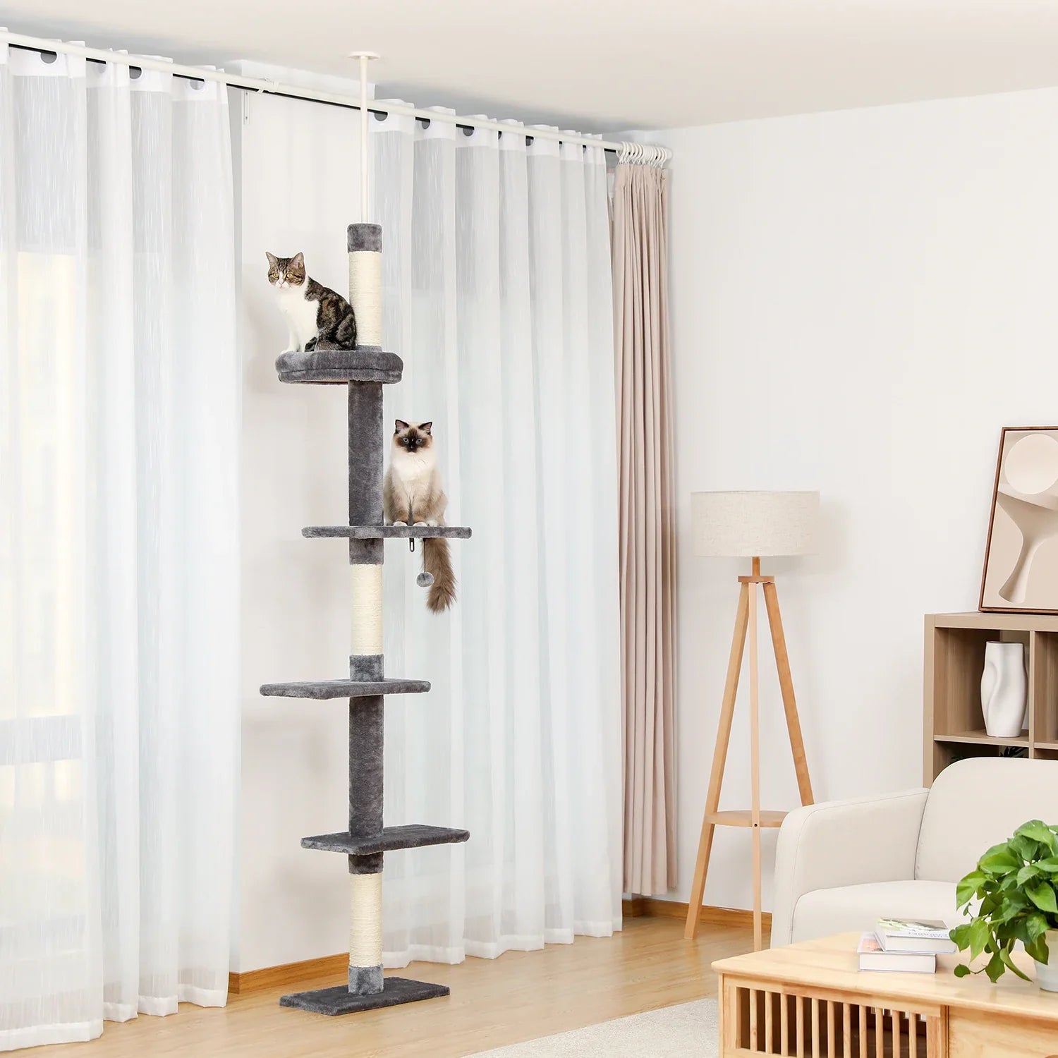 Adjustable 228-274cm Height Floor-to-Ceiling Vertical Cat Tree Stable Tall Cat Climbing Tree Cat Kittens Cat Toy