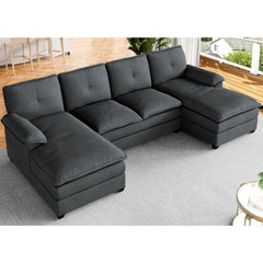 Sectional Couches for Living Room, U Shaped Couch 110in Sectional Sofa,Cloud Couch for Living Room (Black)，Living Room Sofas