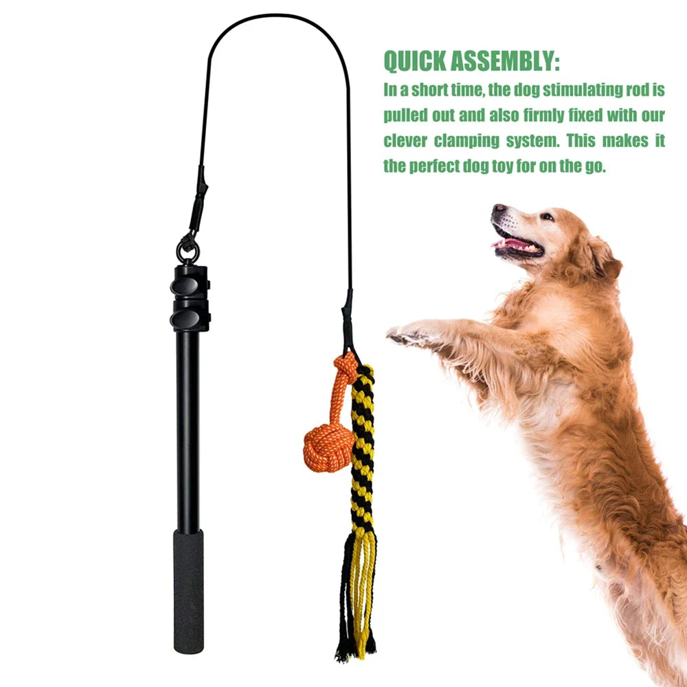 Retractable Pole Dog Chew Toy Interactive Pet Plush Toys Bite-resistant Flirt Pole for Dog Teaser Wand with Plush Refill Dog Toy