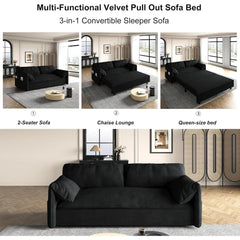 63.8" Futon Sofa Bed Queen Size, Pull Out Bed, 3-in-1 Convertible Sleeper Sofa with Side Pocket