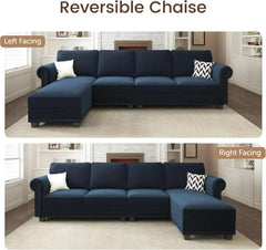 Velvet Sectional Sofa L Shaped Sectional Couch with Reversible Chaise Convertible 4Seater Sofa Couch for Small Space Living Room