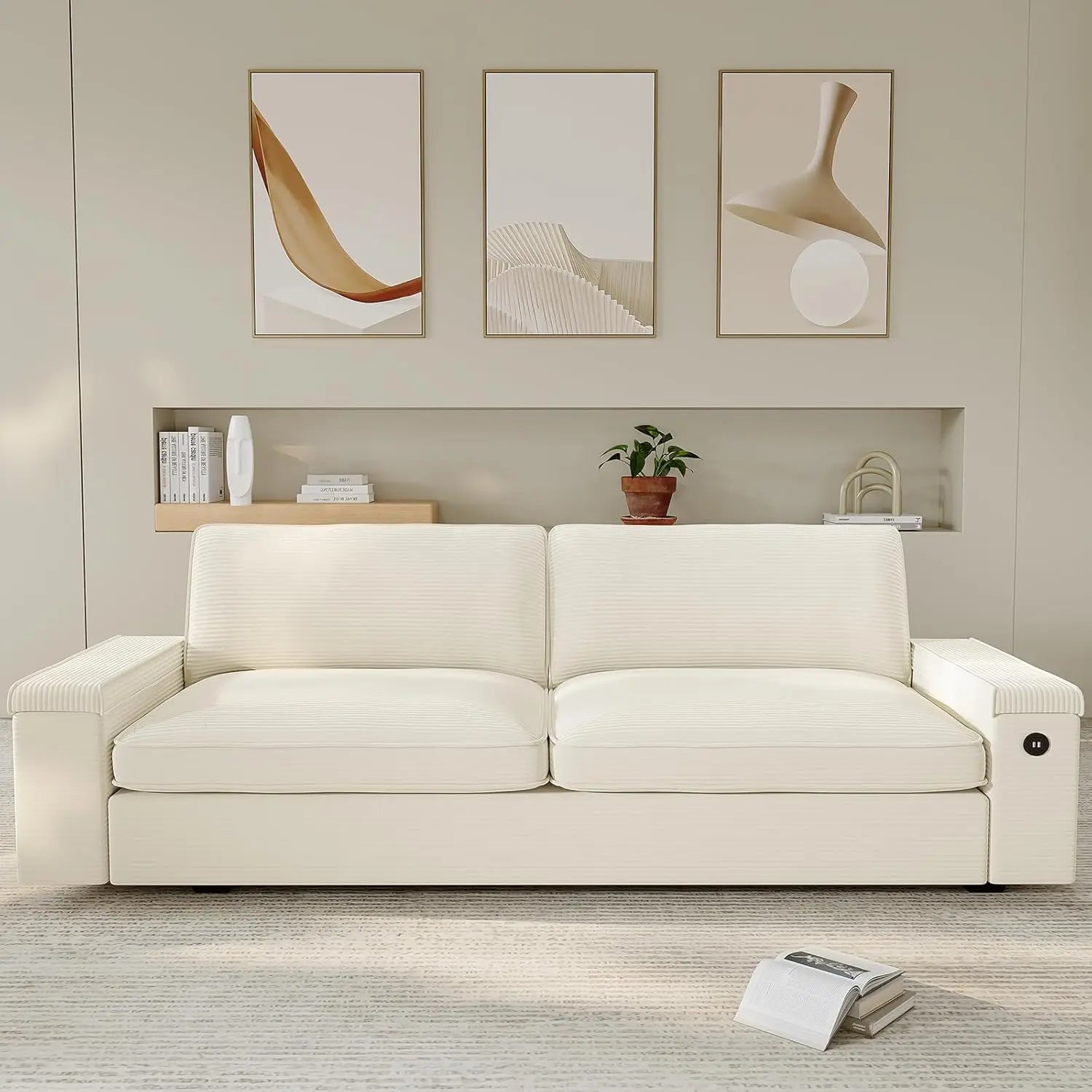 Modern Sofas Couches for Living Room, Comfy Couch with Extra Deep Seats, Oversized Loveseat Sofa with Storage and 2 USB C