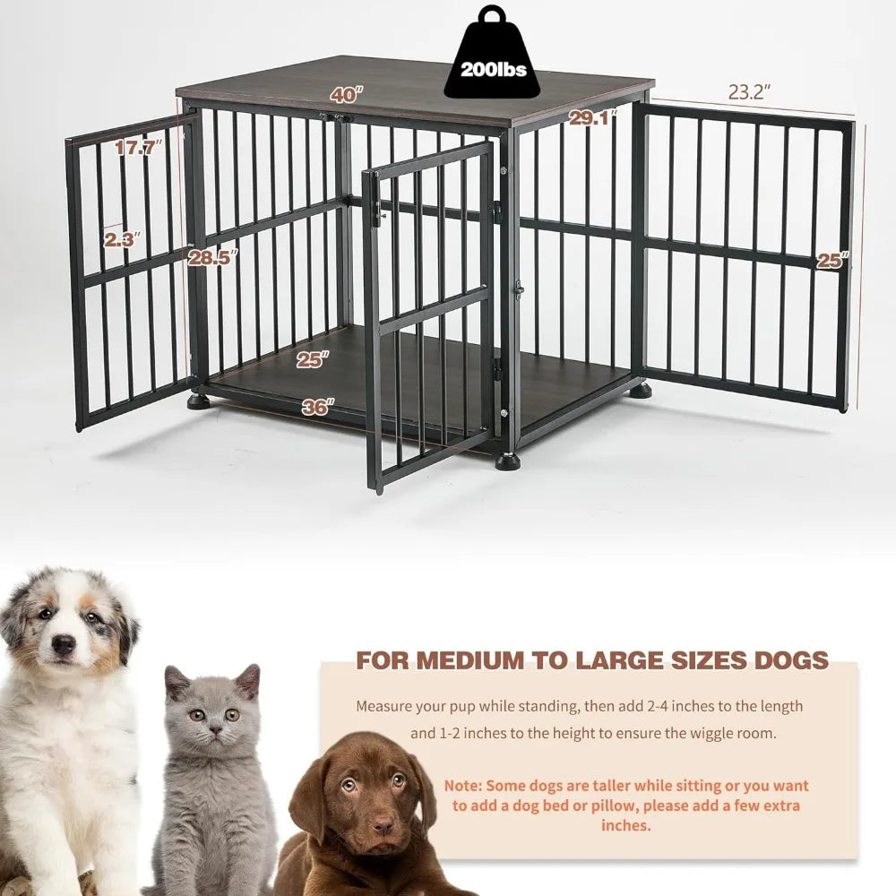 48 inch Heavy Duty Indestructible Dog Crate Steel Escape Proof, Indoor Double Door High Anxiety Cage, Kennel with Wheels