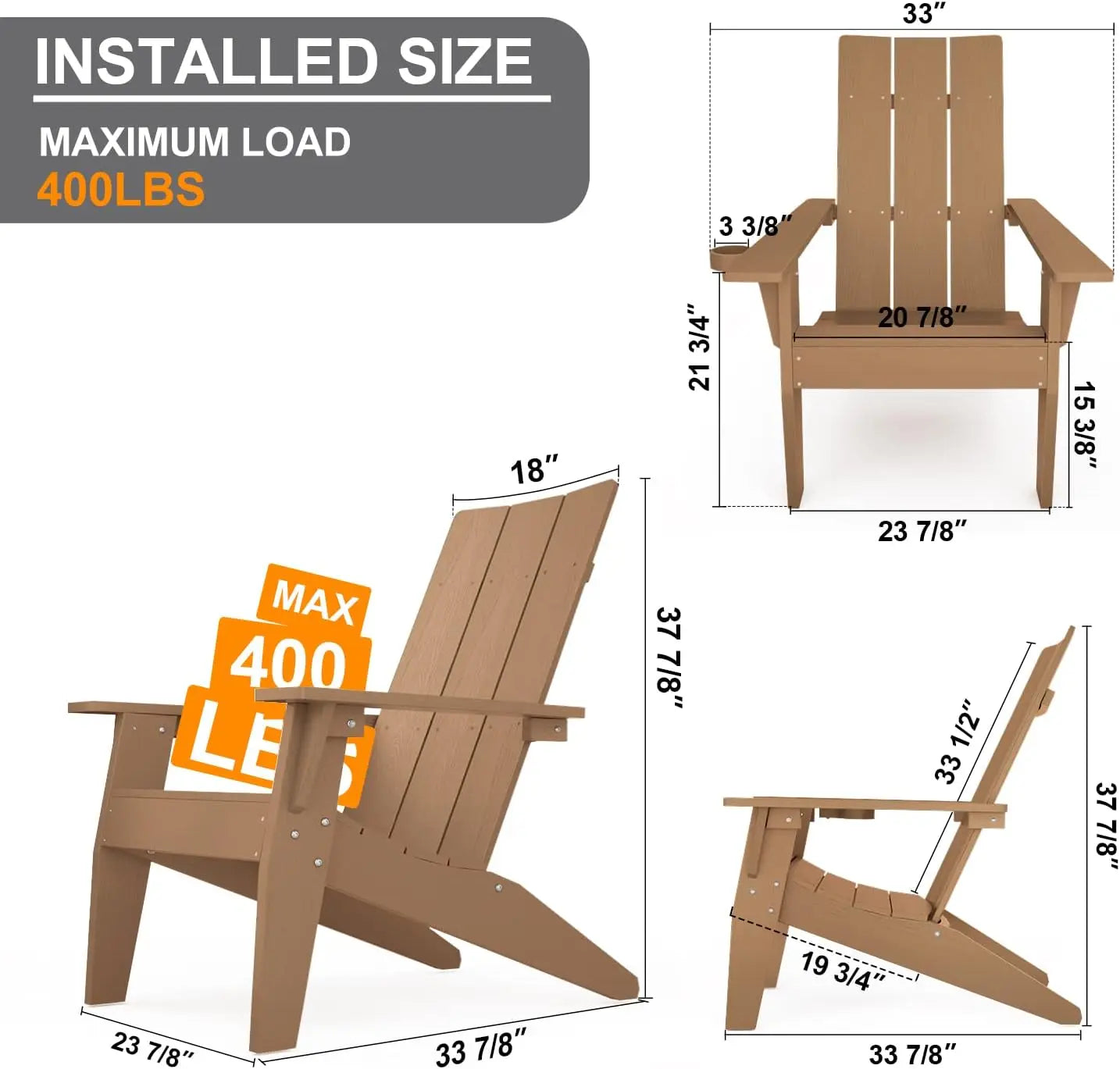 Adirondack Chair Weather Resistant with Cup Holder Fire Pit Chairs Adorondic Plastic Outdoor Chairs for Firepit Area Seating