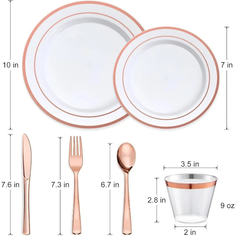 600 Pcs Plastic Dinnerware Set for 100 Guests, Disposable Plastic Plates for Party Wedding Birthday, Dinner Plates, Salad Plates