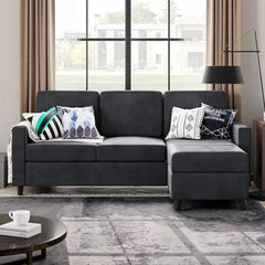 Faux Leather/Linen Fabric Sectional Sofa Couch, Modern L-Shaped Modular Couch Upholstered 3/6 Seaters Living Room Sofa Couch