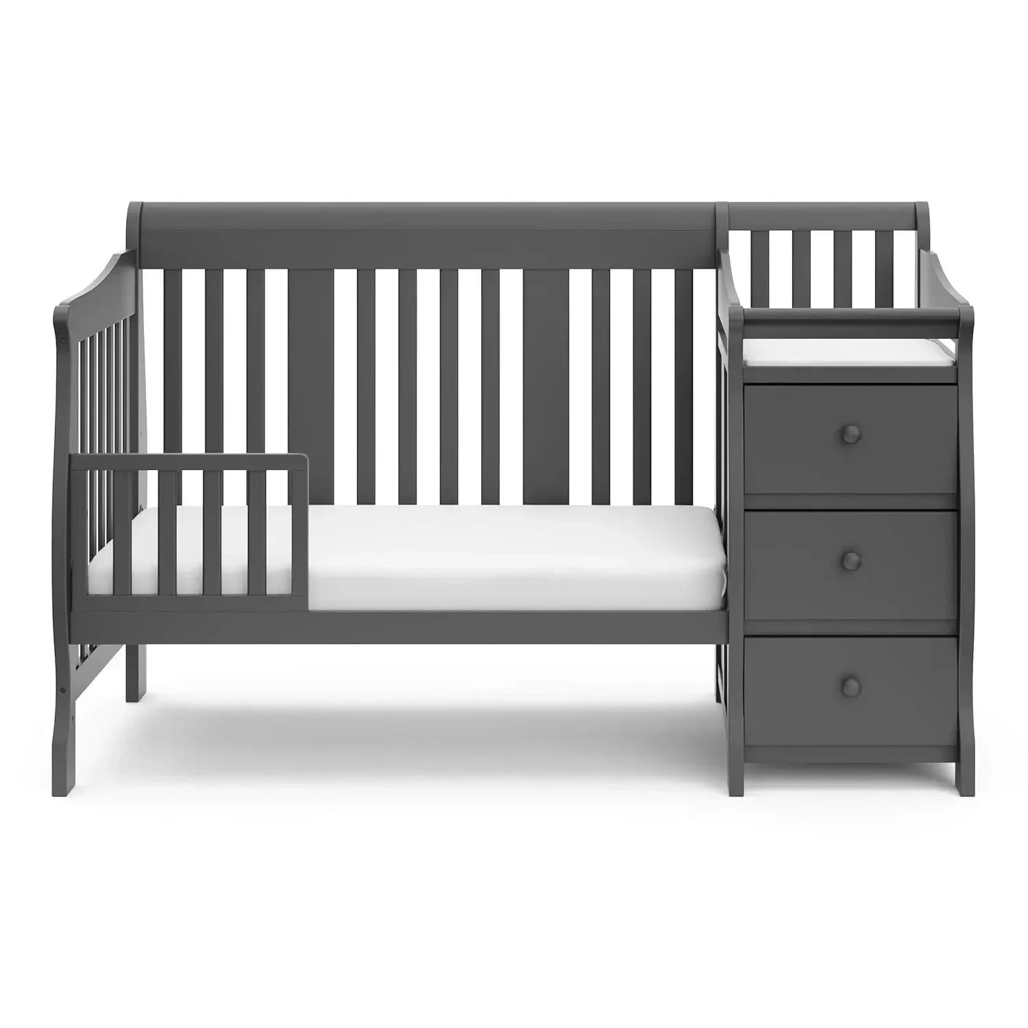 Storkcraft Portofino 5-in-1 Convertible Crib and Changer (White) – Changing-Table Combo with Drawer, Converts to Toddler Bed,