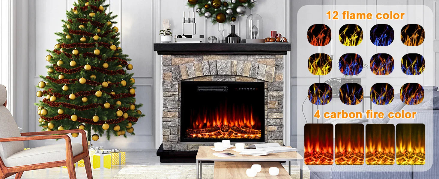 36" Electric Fireplace with Mantel,23 inch Electric Fireplace Insert,TV Stand Freestanding Heater with Remote Control Timer LED