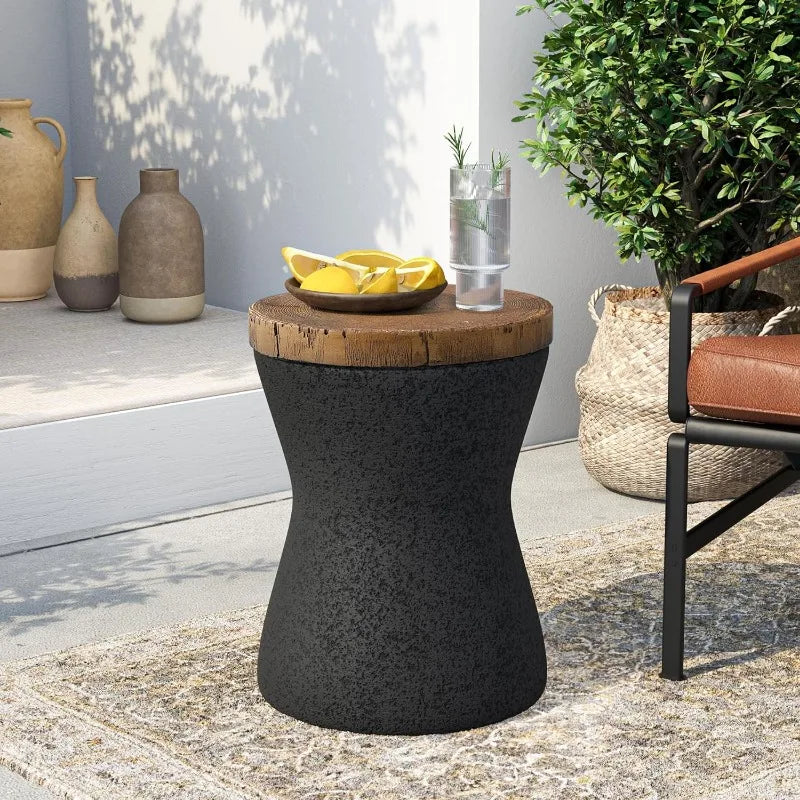 Outdoor Accent Table 11" Hourglass Shaped Outdoor Side Table for Patio Concrete Garden Stool End Table Set of 2