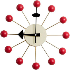 Mid Century Ball Clock, Painted Solid Wood Non Ticking Decorative Modern Silent Wall Clock for Home, Kitchen,Living Room,Office