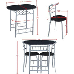 3-Piece Dining Room Table Set, Kitchen Table & Chair Sets for 2,Compact Table Set w/Steel Legs,for  Apartment, Black,31.5x21x29