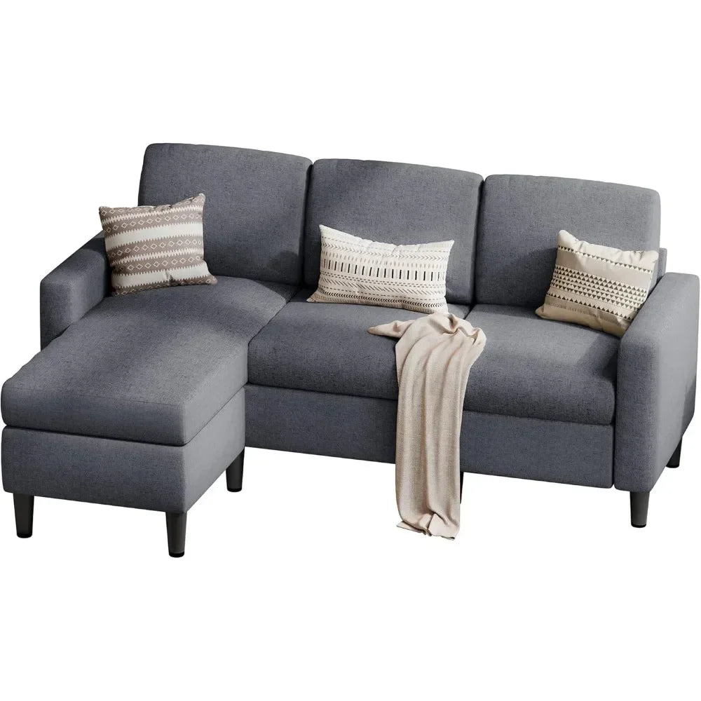 L-Shaped Couch Sofa for Living Room Convertible Sectional Sofa with Reversible Chaise Modern Linen Fabric