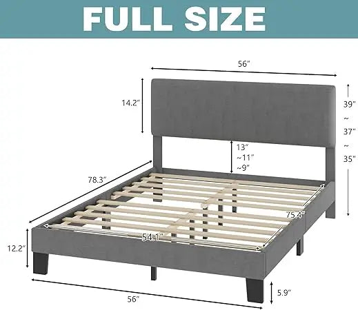 Bed Frame with Headboard,Linen Upholstered Bed Frame with Wood Slats Support,No Box Spring Needed,Heavy Duty Feet