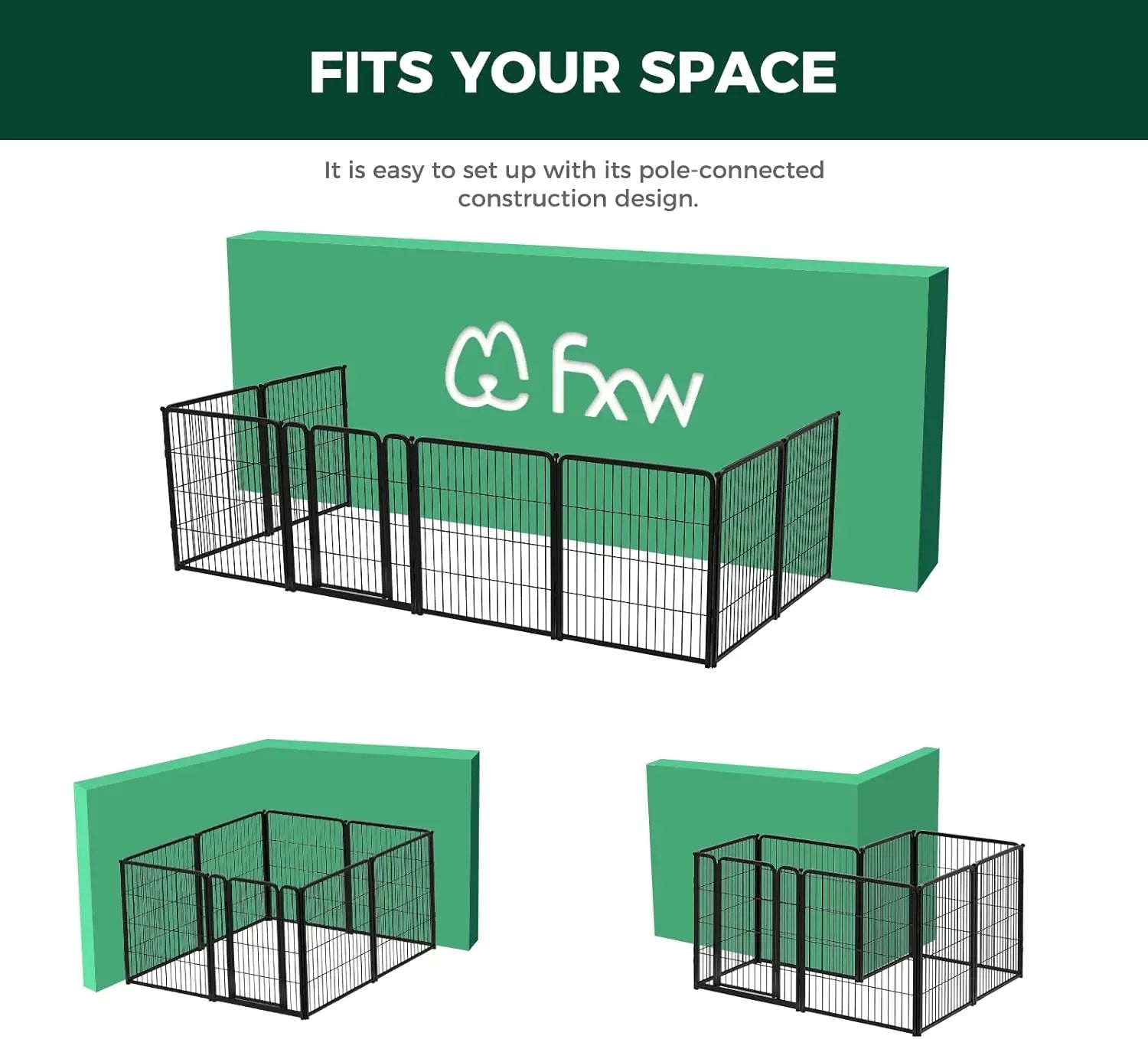 Dog Playpen Designed for Indoor Use, 40" Height for Large Dogs, Black Patented, Heavy Duty Metal Portable Dog Pens Fences