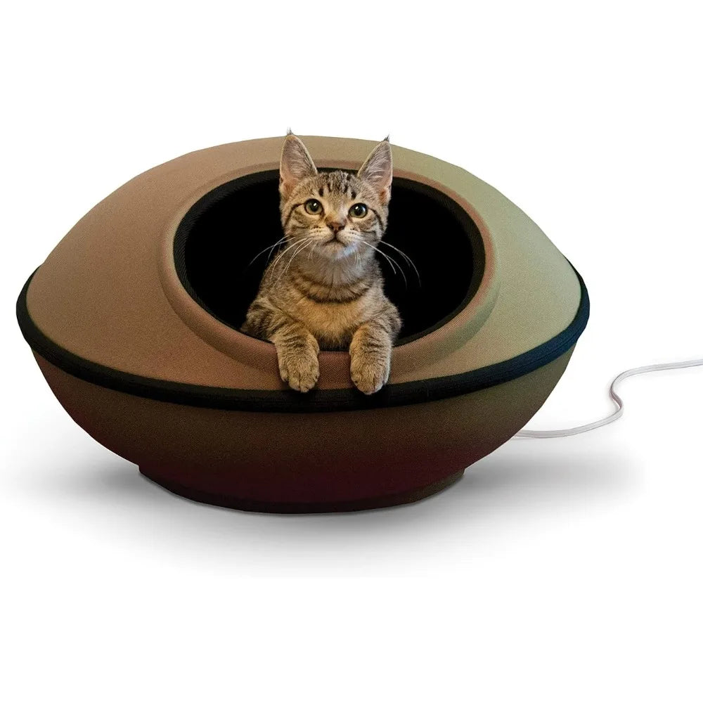 K&H Pet Products Thermo-Kitty Mod Dream Pod Heated Cat Bed for Large Cats, Indoor Heated Cat Cave, Thermal Cat Mat Hideaway for