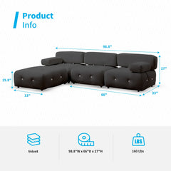 HORGAEO Modular Sectional Sofa with Reversible Chaise, Velvet L Shaped Cloud Couch with Reversible Ottoman