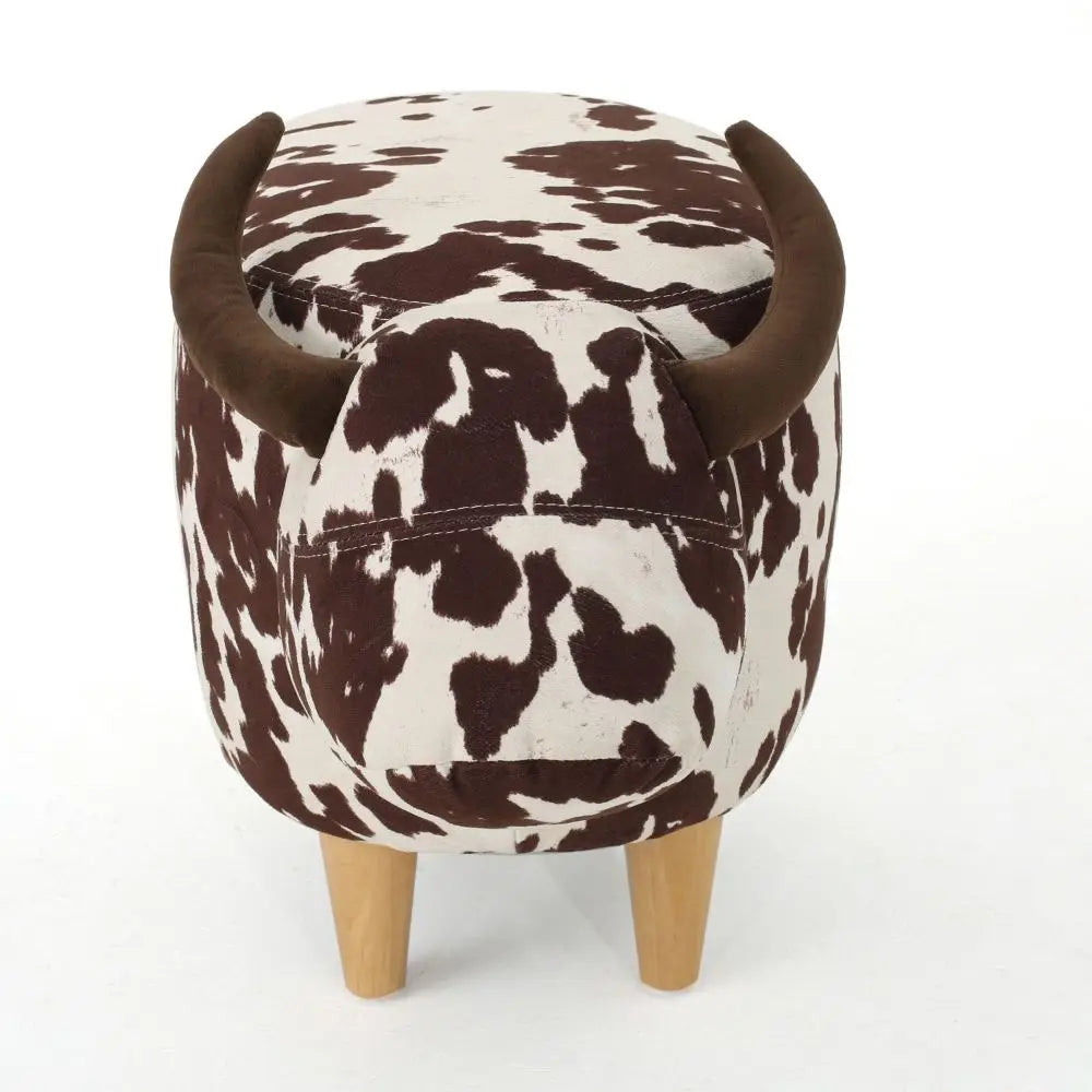 Velvet Cow-Shaped Ottoman, Cute Wood Foot Stool Shoes Changing Seat with Cushioned for Adult  Playroom, Porch Furniture, Stool