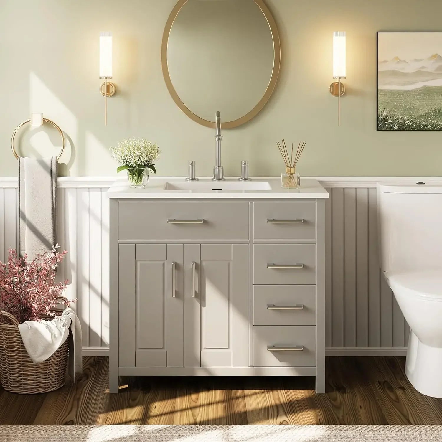 36" Bathroom Vanity with Sink Combo, Modern Undermount Small Single Bathroom Cabinet Set, Includes 37" Countertop