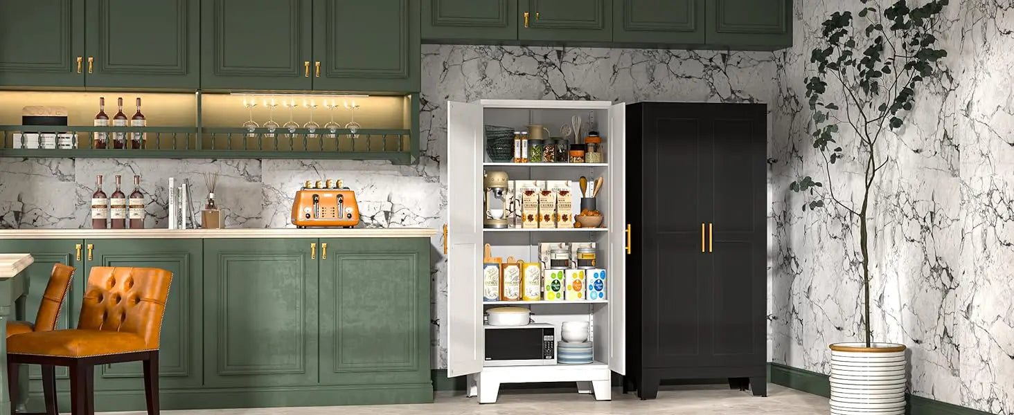 61.02" Pantry Cabinet, Kitchen Pantry Storage Cabinets with Adjustable Shelves and Feet,  Pantry Storage Cabinet for Kitchen