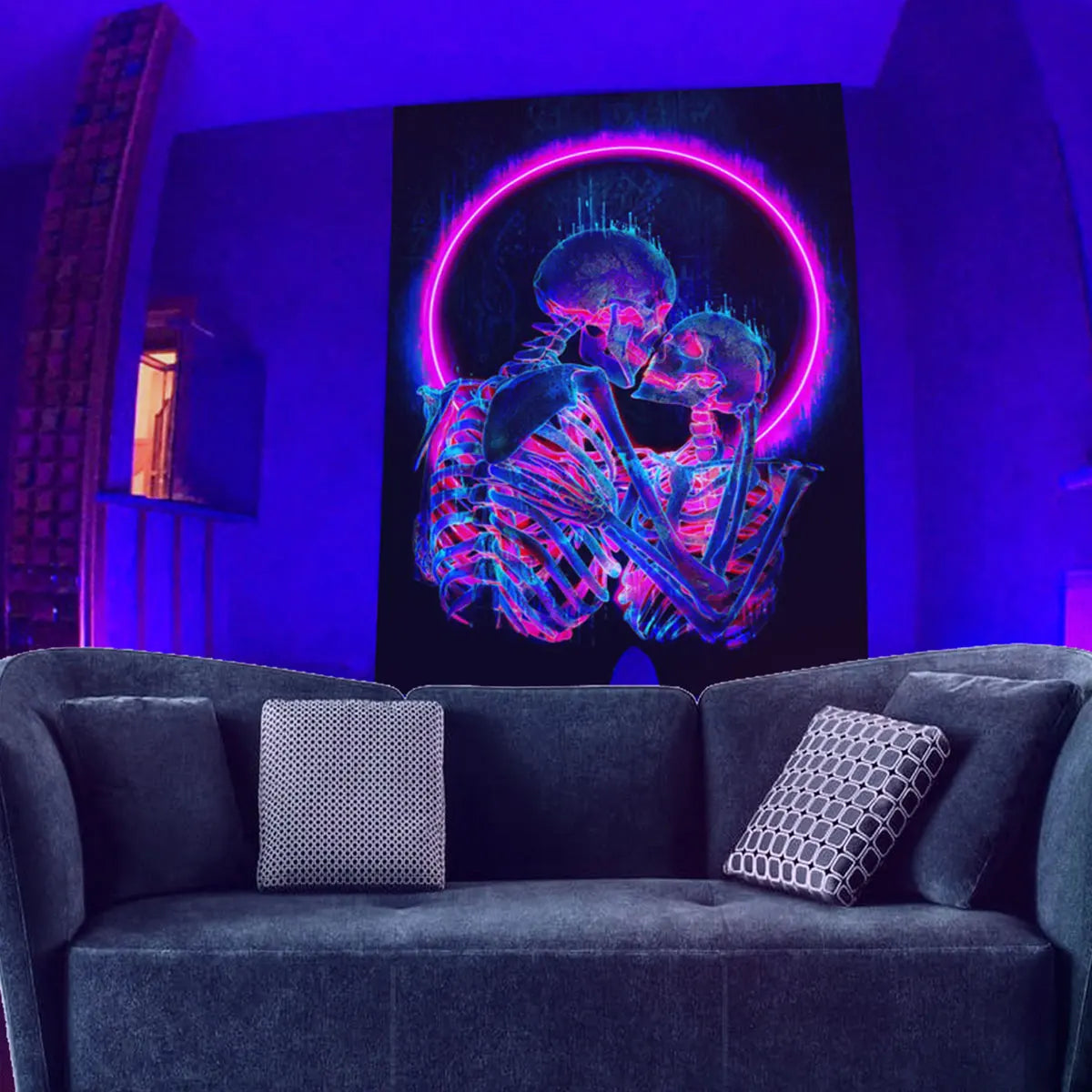 Skull Tapestry Psychedelic Fluorescent Wall Hanging Carpet Mandala Wall Blanket Aesthetic Background Tapestry Home Decoration