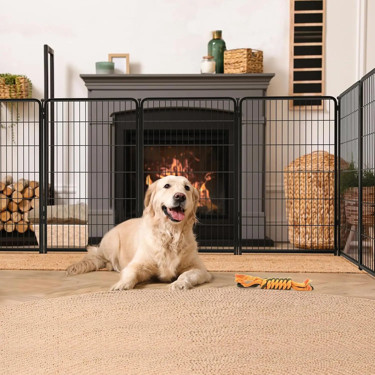 Dog Playpen Designed for Indoor Use, 40" Height for Large Dogs, Black Patented, Heavy Duty Metal Portable Dog Pens Fences