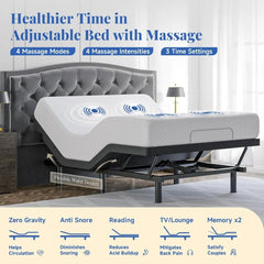 Queen Size Adjustable Bed Frame, Remote & Massage, Dual Side USB, Nightlight, Quiet Motor, Wireless Remote, Electric Bed Frame