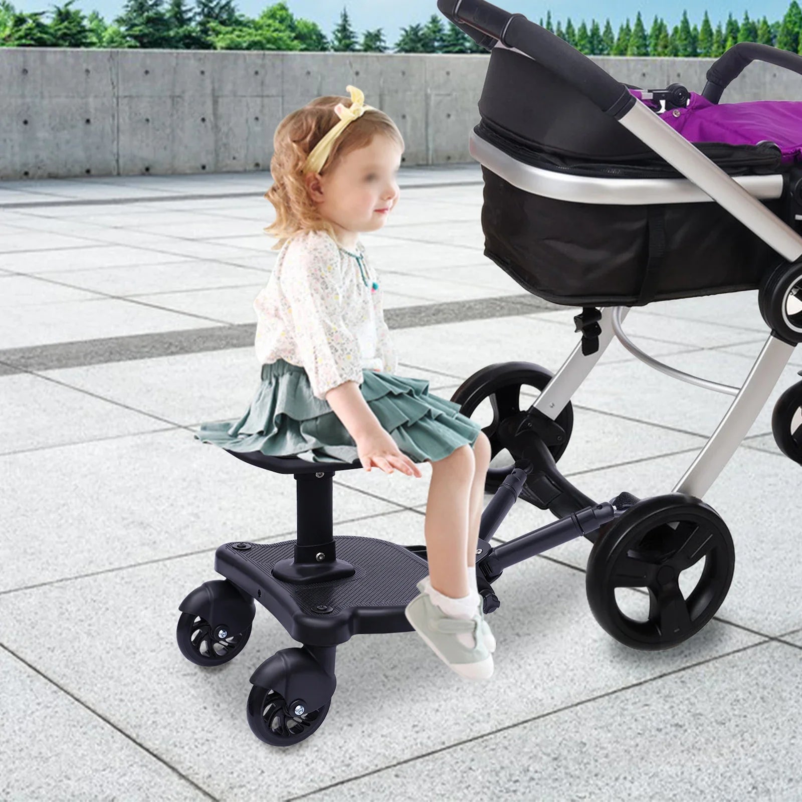 Trolley Auxiliary Pedal Integrated Board Universal 2in1 Stroller Ride Board Buggy Wheeled Board Seat Pedal Portable