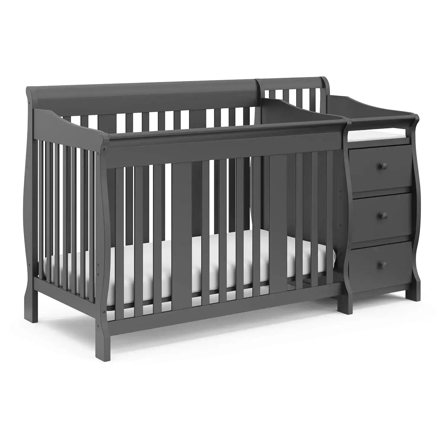 Storkcraft Portofino 5-in-1 Convertible Crib and Changer (White) – Changing-Table Combo with Drawer, Converts to Toddler Bed,