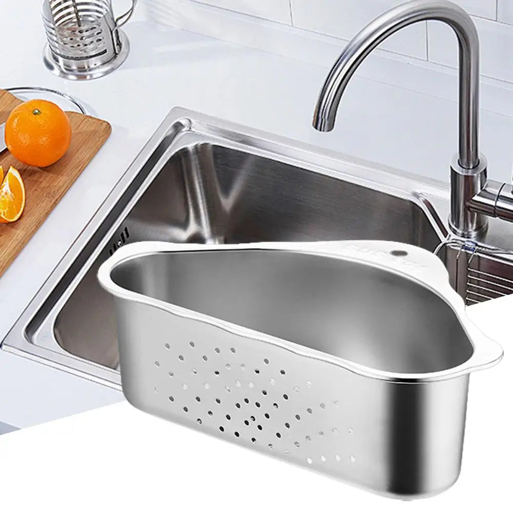 Kitchen Drainer Basket Self-Draining Strainer Basket Stainless Steel Triangular Colander Basket Kitchen Supplies Rustproof