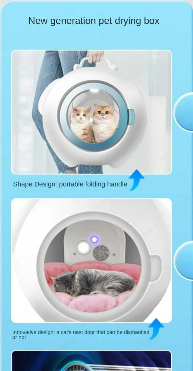 Multifunctional Pet Drying Box Household Small Silent Fully Automatic Dog Hair Dryer and Water Blower,Also A Warm Nest for Pets