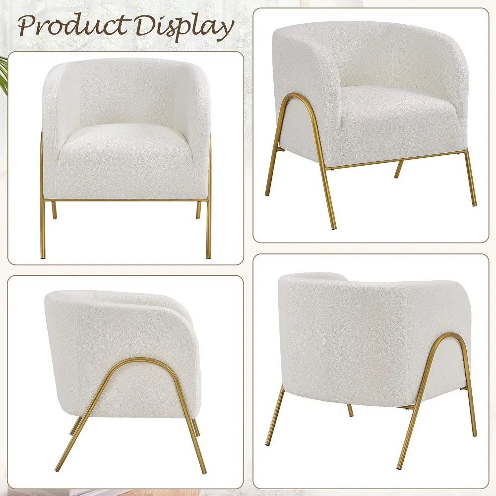 Accent Chair Set of 2, Armchair Set, Side Chairs for Living Room, Boucle Fabric Vanity Chairs with Gold Legs for Bedroom